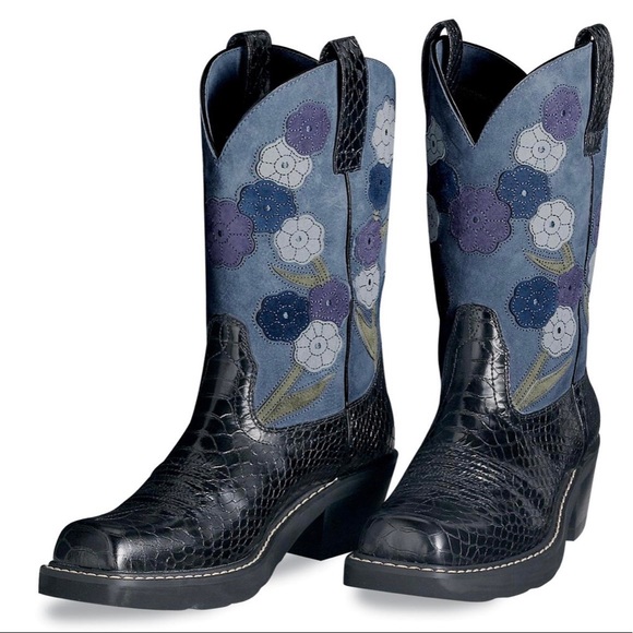 Ariat Shoes - ARIAT 10” Baby Doll Western Boots Floral Azalea Suede Leather Snakeskin Fat Baby